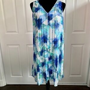 Vince Camuto Pleated Blue Floral Swing Dress